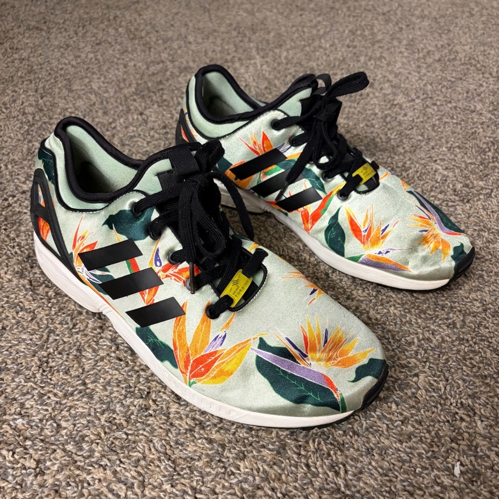 Adidas Originals ZX Flux Torsion Tropical Floral Sneakers Blush Green Men’s 11.5